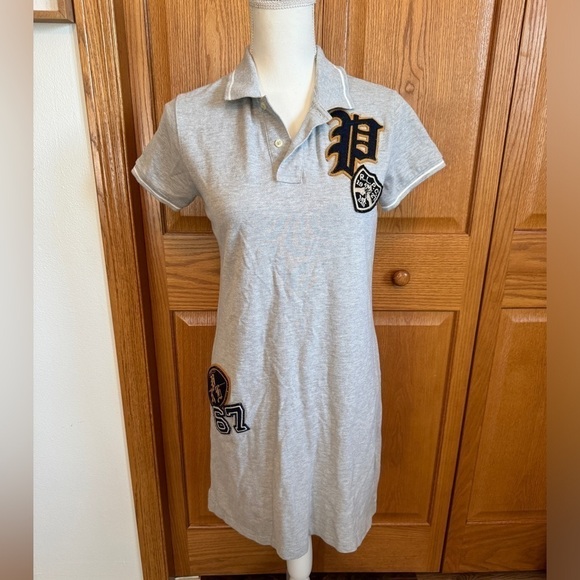 Polo Ralph Lauren Dresses & Skirts - Polo Ralph Lauren Dress Womens Sz M Gray Varsity Patch Short Sleeve Cotton Knit